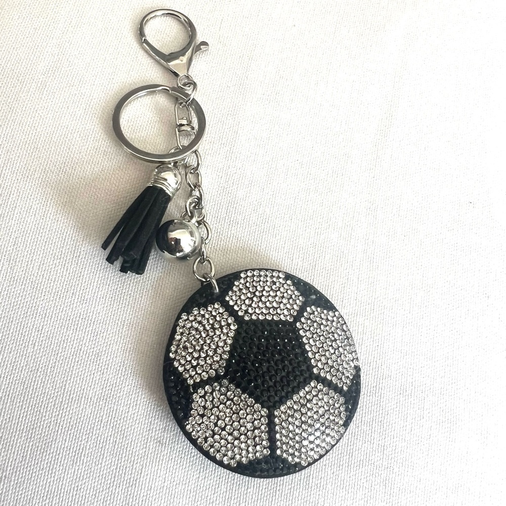 Black and Silver Soccer Ball Keychain Bag charm